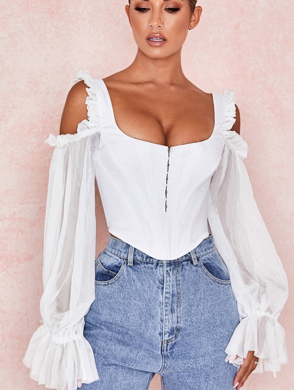 House Of CB Claudettewhite corset with drop sleeves White